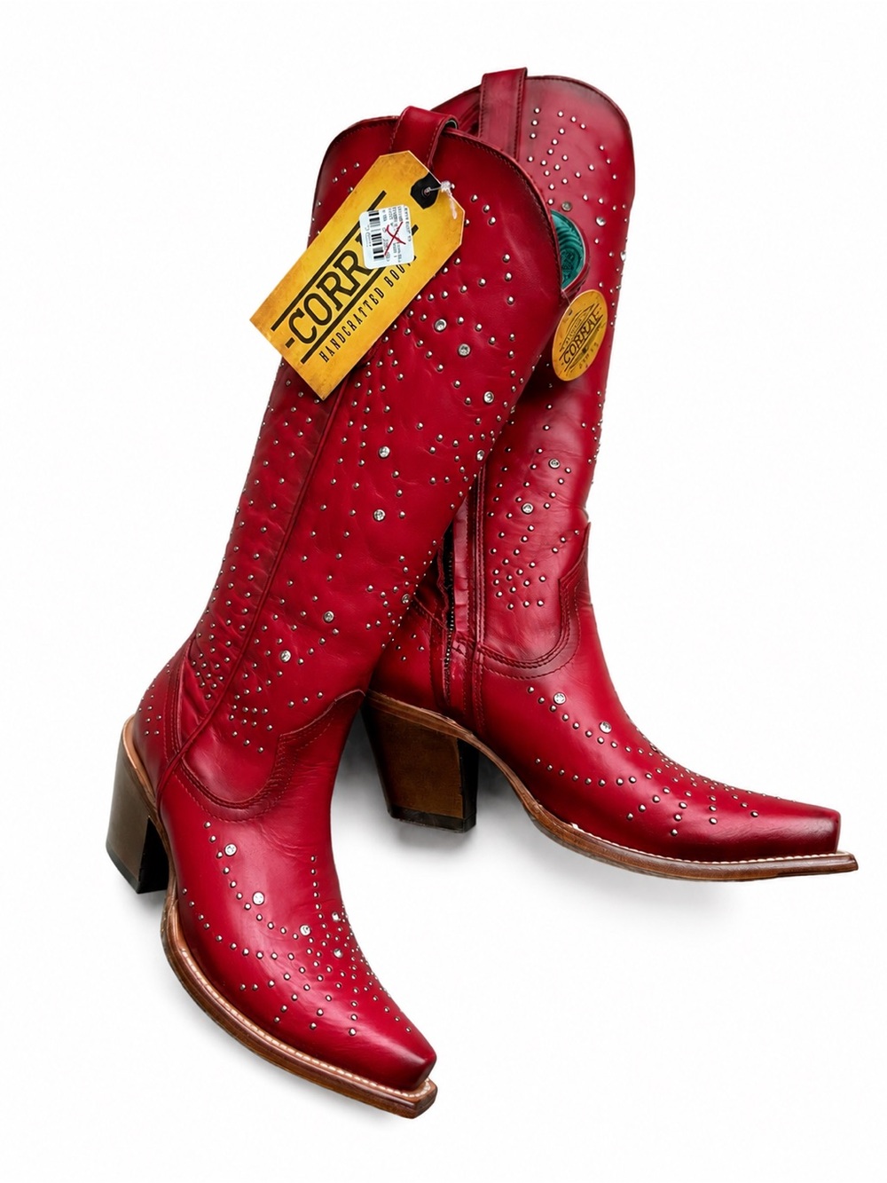 Corral Red Studded Tall Western Boots Sz 7 Snip Toe Side Zip NWT - Picture 14 of 16